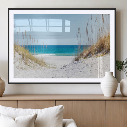 58498-MGC-FP-36x24_Black-White Sandy Beach Wall Art – Panoramic Coastal Canvas Print, Ocean View Decor for Living Room, Bedroom, Office, Relaxing Seaside