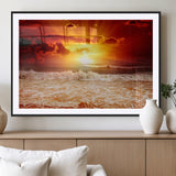 60211-MGV-CV-36X24-Fiery Sunset Ocean Waves Canvas Print – Vibrant Red & Orange Coastal Wall Art, Dramatic Seascape Decor