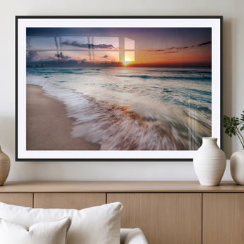 99906-MGC-FP-36x24_Black-Morning Tide Canvas Print – Soft Sunrise Ocean Waves Wall Art, Coastal Serenity Decor for Home & Office