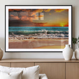 72948-MGC-FP-36x24_Black-Ocean Sunset Wave Wall Art – Dramatic Seascape Canvas Print with Golden Sky and Crashing Waves, Coastal Beach Decor for Living