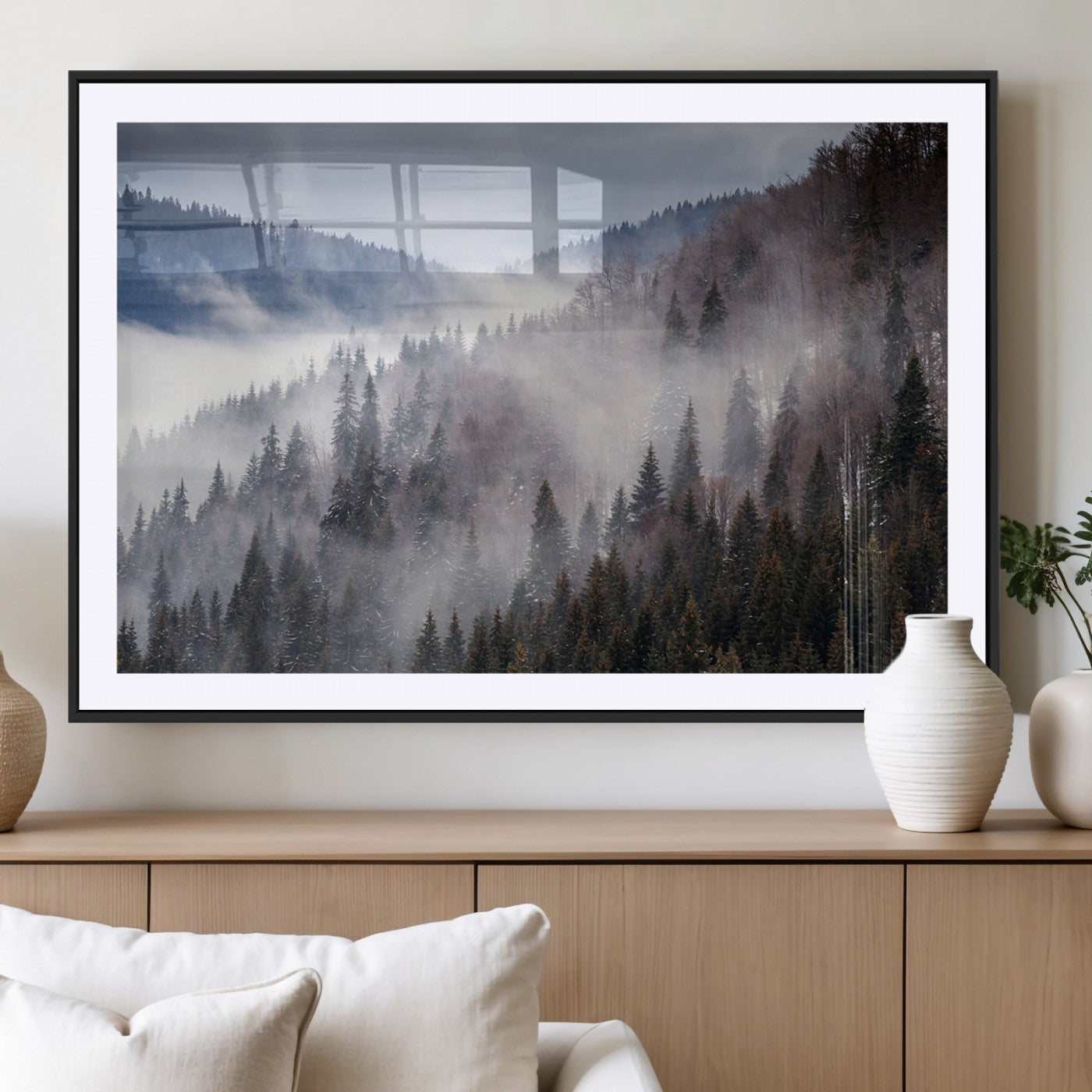 18459-MGV-CV-36X24-Misty Pine Forest Wall Art – Serene Mountain Landscape Canvas Print, Tranquil Nature Artwork for Living Room, Bedroom, Cabin or