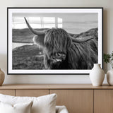 83810-MGV-CV-36X24-Highland Cow Wall Art – Black and White Highland Cattle Print, Rustic Farmhouse Animal Decor for Living Room or Office