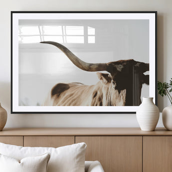 35866-MGC-FP-36x24_Black-Texas Longhorn Wall Art – Rustic Western Bull Canvas Print, Farmhouse Animal Photography Decor for Living Room, Office, or Ranch