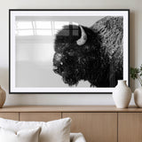 68780-MGC-FP-36x24_Black-Bison Close-Up Wall Art – Black and White Buffalo Canvas Print, Rustic Wildlife Photography Decor for Living Room, Office, or