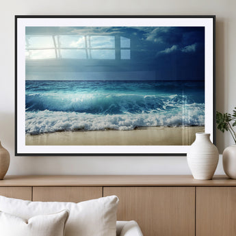 84116-MGC-FP-36x24_Black-Ocean Wave Wall Art – Blue Sea and Beach Canvas Print, Coastal Seascape Photography Artwork for Living Room, Bedroom, or Office