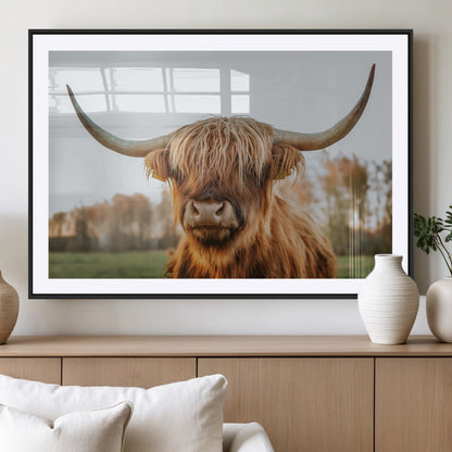 64824-MGC-FP-36x24_Black-Highland Cow Wall Art – Rustic Scottish Bull Canvas Print, Farmhouse Animal Decor for Living Room, Bedroom, Office or Cabin