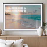 36554-MGC-FP-36x24_Black-Tropical Beach Sunset Wall Art – Ocean Waves and Palm Canvas Print, Coastal Seascape Photography Decor for Living Room, Bedroom,