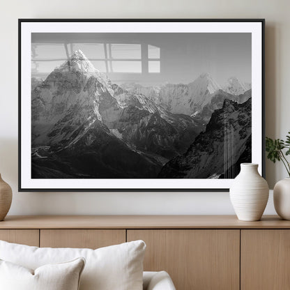 10775-MGC-FP-36x24_Black-Snow Capped Mountain Wall Art – Black and White Canvas Print of Majestic Peaks, Nature Landscape Photography for Office, Bedroom,