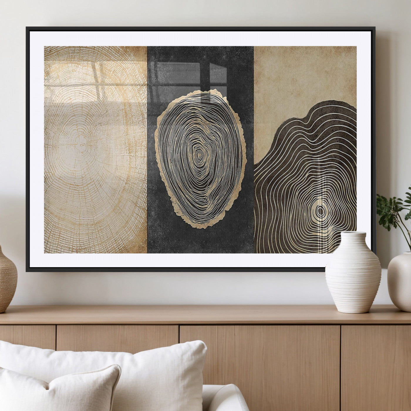77785-MGC-FP-36x24_Black-Tree Ring Abstract Wall Art – Rustic Wood Growth Pattern Canvas Prints, Modern Nature-Inspired Decor for Living Room or Office