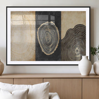 77785-MGC-FP-36x24_Black-Tree Ring Abstract Wall Art – Rustic Wood Growth Pattern Canvas Prints, Modern Nature-Inspired Decor for Living Room or Office