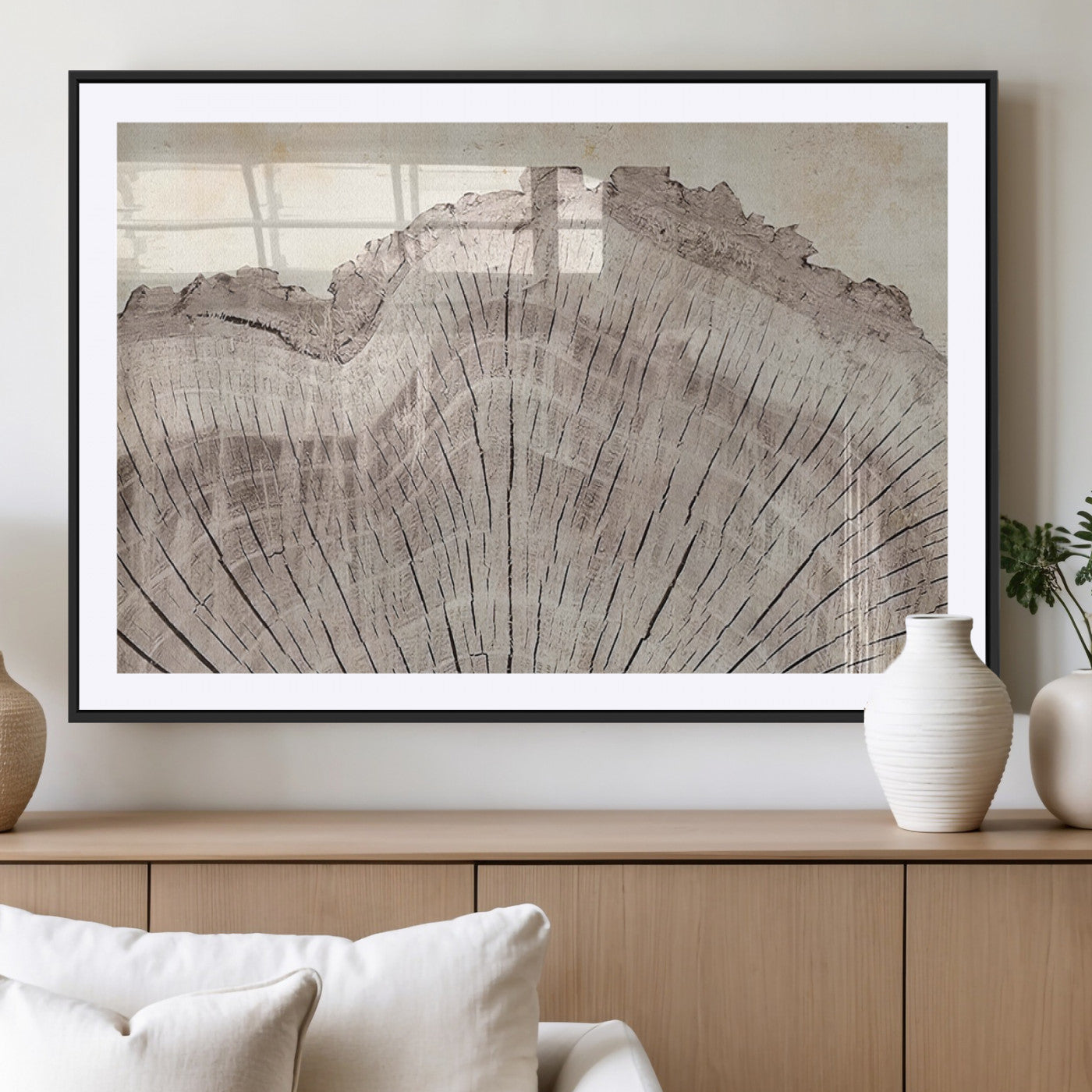 67528-MGC-FP-36x24_Black-Wood Ring Wall Art Canvas Print, Framed Tree Ring Art Picture Print, Rustic Tree Ring Perfect Neutral Boho Decor Artwork