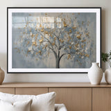 65811-MGC-FP-36x24_Black-Abstract Tree Wall Art – Textured Canvas Painting with Gold and White Leaves, Modern Nature Inspired Decor for Living Room or