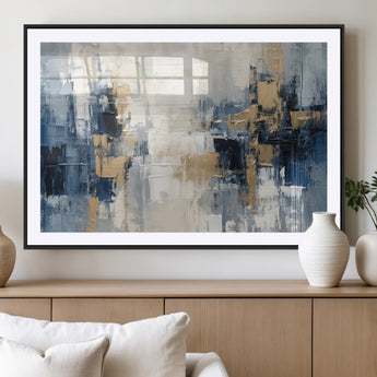 44344-MGV-CV-36X24-Abstract Blue and Gold Wall Art – Modern Hand Painted Canvas Print, Contemporary Textured Painting for Living Room, Bedroom or