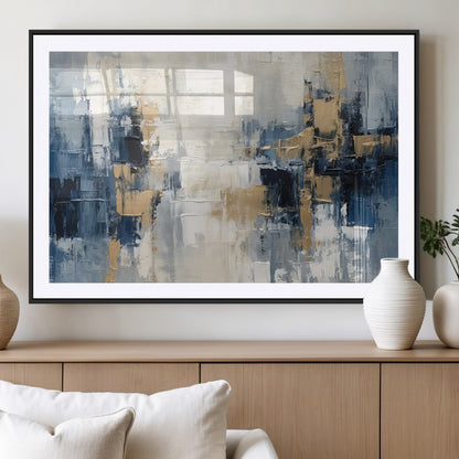 44344-MGV-CV-36X24-Abstract Blue and Gold Wall Art – Modern Hand Painted Canvas Print, Contemporary Textured Painting for Living Room, Bedroom or