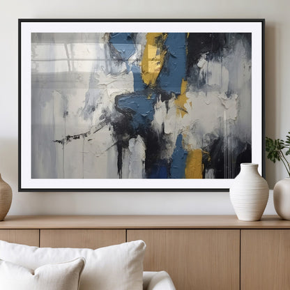 63850-MGV-CV-36X24-Abstract Blue and Yellow Wall Art – Modern Textured Canvas Painting, Bold Contemporary Artwork for Living Room, Bedroom or Office