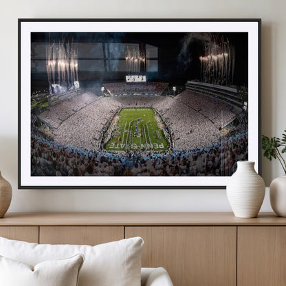 11391-MGC-FP-36x24_Black-Penn State Stadium Wall Art – Panoramic White Out Football Game Canvas Print, College Sports Decor for Office, Man Cave, or Living