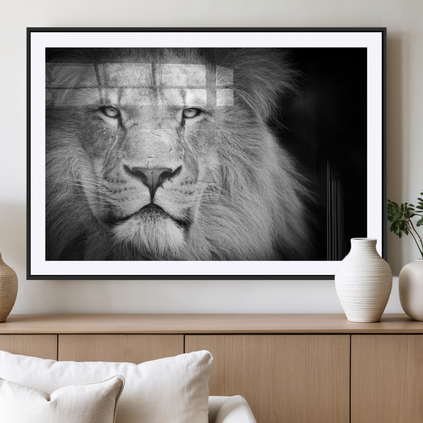 94453-MGC-FP-36x24_Black-Lion Portrait Wall Art – Black and White King of the Jungle Canvas Print, Safari Wildlife Decor for Office, Bedroom, or Living