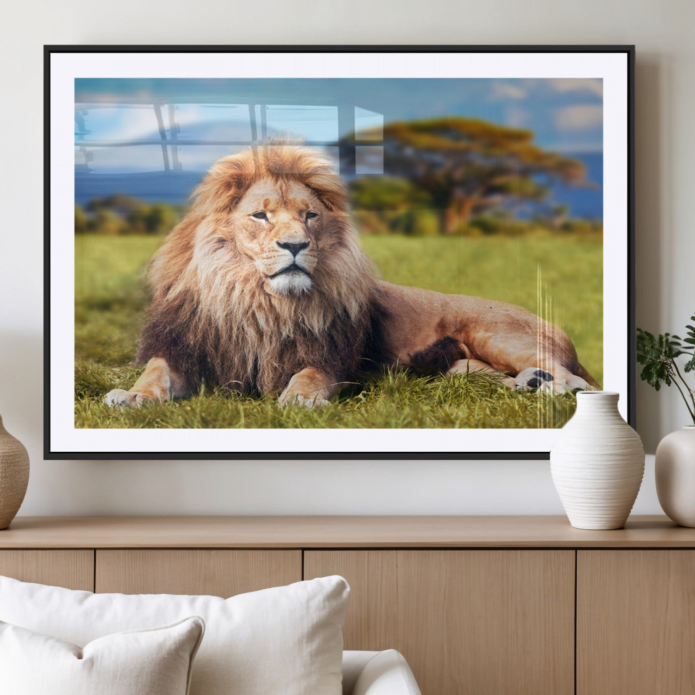 67826-MGC-FP-36x24_Black-Majestic Lion Wall Art – King of the Jungle Canvas Print, Safari Wildlife Decor for Living Room, Office, or Man Cave