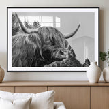 61570-MGC-FP-36x24_Black-Highland Cow Wall Art – Black and White Scottish Bull Canvas Print, Rustic Farmhouse Animal Decor for Living Room, Bedroom, or