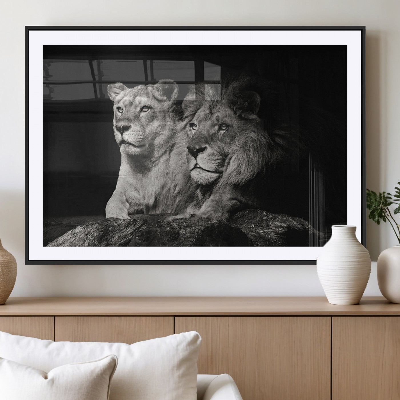 80013-MGV-CV-36X24-Lion and Lioness Wall Art – Black and White Wildlife Photography Canvas Print, African Safari Animal Decor for Office, Bedroom, or