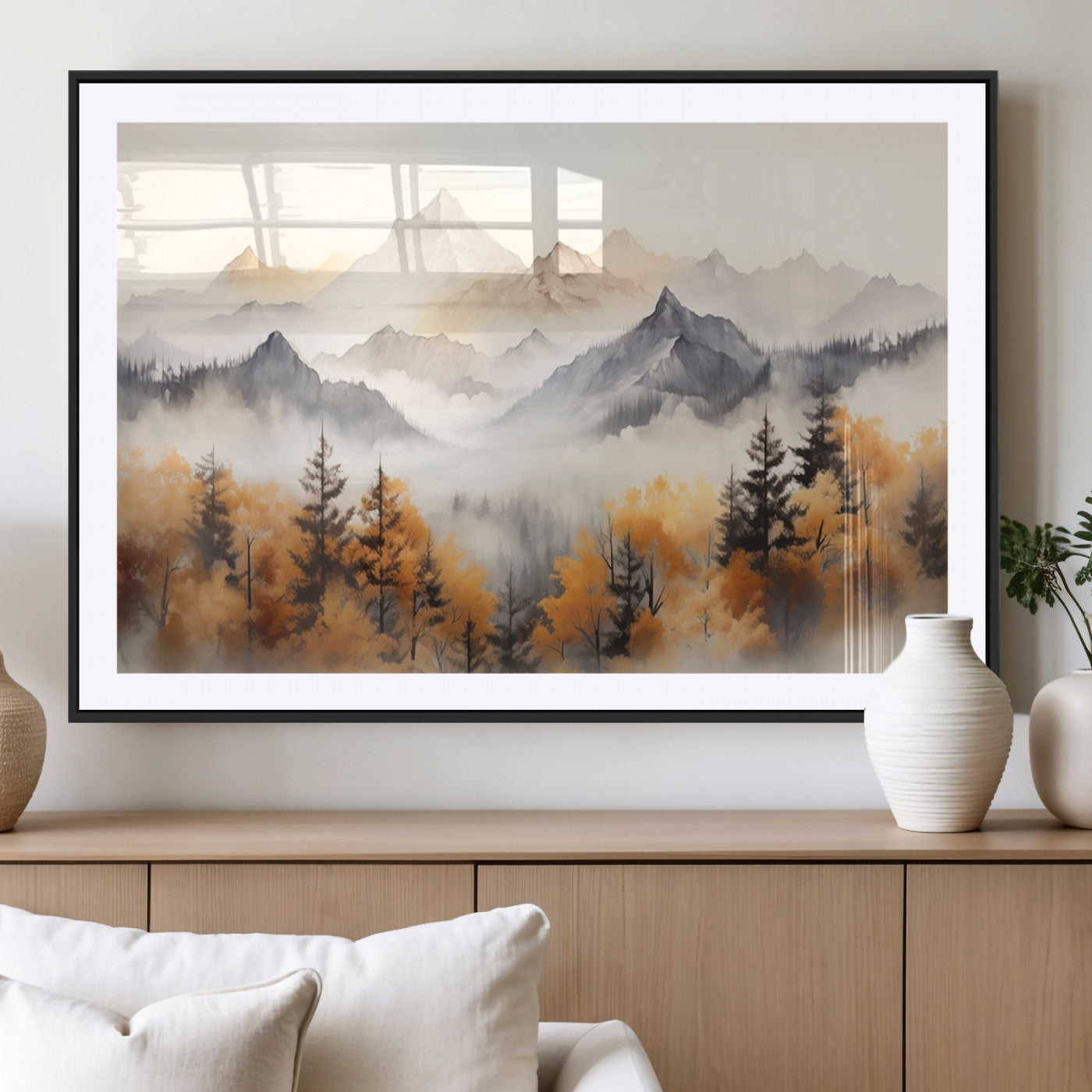 70049-MGV-CV-36X24-Autumn Mountain Forest Wall Art – Misty Landscape Canvas Print, Rustic Nature Inspired Decor for Living Room, Bedroom or Office