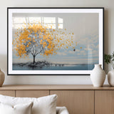 23385-MGV-CV-36X24-Golden Butterfly Tree Wall Art – Abstract Yellow and Gray Canvas Print, Modern Nature Artwork for Living Room, Bedroom or Office