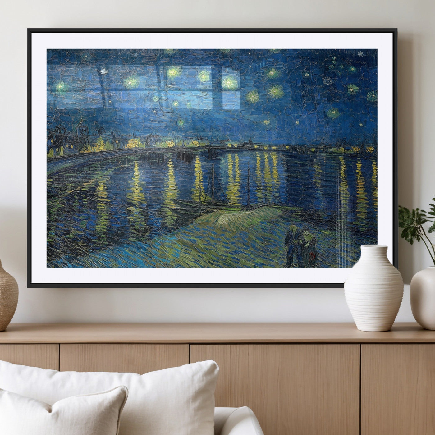 94605-MGV-CV-36X24-Starry Night Over the Rhone Wall Art – Vincent van Gogh Canvas Print, Famous Impressionist Painting for Living Room, Office