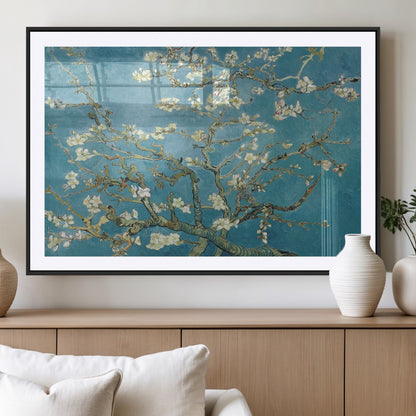 65607-MGV-CV-36X24-Almond Blossom Wall Art – Van Gogh Blue Floral Canvas Print, Elegant Impressionist Painting Decor for Living Room, Bedroom or