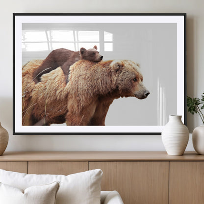 76943-MGV-CV-36X24-Mom Bear Wall Art Canvas Print, Framed Bear Photography Art Picture Print, Rustic Bear and Cub Perfect Rustic Farmhouse Decor