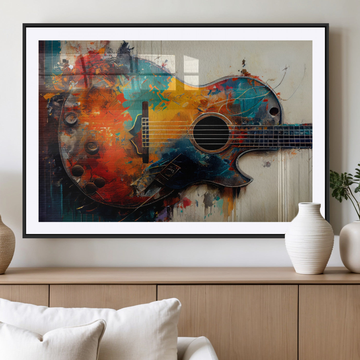 89330-MGV-CV-36X24-Abstract Guitar Wall Art – Colorful Music Canvas Print and Vibrant Rock and Jazz Artwork for Living Room, Studio or Office Decor