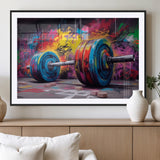13549-MGC-FP-36x24_Black-Graffiti Gym Wall Art Canvas Print, Framed Graffiti Barbell Art Picture Print, Weightlifting Perfect Fitness Studio Decor Artwork