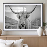 80564-MGV-CV-36X24-Highland Cow Wall Art – Black and White Scottish Highland Canvas Print, Rustic Farmhouse Decor for Living Room, Bedroom or Office
