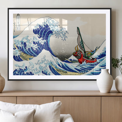 19450-MGV-CV-36X24-Great Wave Adventure Wall Art – Japanese Style Ocean Canvas Print, Fantasy Sailing Decor for Living Room, Bedroom or Office