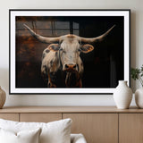 70522-MGV-CV-36X24-Longhorn Bull Wall Art – Striking Canvas Print of Majestic Bull, Premium Animal Decor for Home, Office, Man Cave, or Living Room