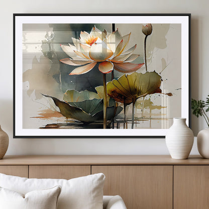 62531-MGV-CV-36X24-Lotus Flower Wall Art – Watercolor Botanical Canvas Print, Tranquil Nature Artwork for Living Room, Bedroom or Meditation Space