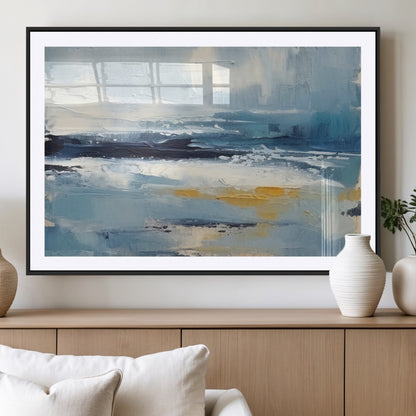 19746-MGV-CV-36X24-Abstract Ocean Wall Art – Modern Coastal Canvas Print with Blue, White and Gold Textures, Contemporary Seascape Painting for