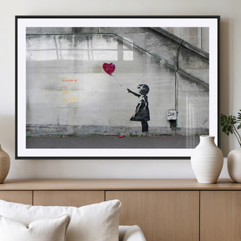 50559-MGV-CV-36X24-Banksy Girl with Balloon Wall Art – Famous Street Graffiti Canvas Print, Modern Urban Artwork for Living Room, Bedroom or Office