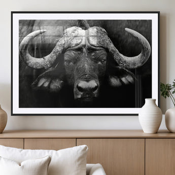 75273-MGC-FP-36x24_Black-Buffalo Wall Art – Black and White African Buffalo Canvas Print, Rustic Wildlife Animal Artwork for Farmhouse, Living Room,