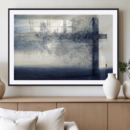 55718-MGV-CV-36X24-Surreal Cross Wall Art – Spiritual Faith Canvas Print, Abstract Christian Artwork with Modern Religious Symbol for Living Room,