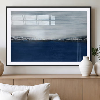 62197-MGC-FP-36x24_Black-Abstract Ocean Wall Art – Minimalist Blue and White Canvas Print, Modern Coastal Seascape Painting for Bedroom, Living Room or