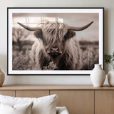 55903-MGV-CV-36X24-Highland Cow Wall Art – Rustic Sepia Scottish Highland Bull Canvas Print, Farmhouse Country Animal Decor for Living Room, Bedroom