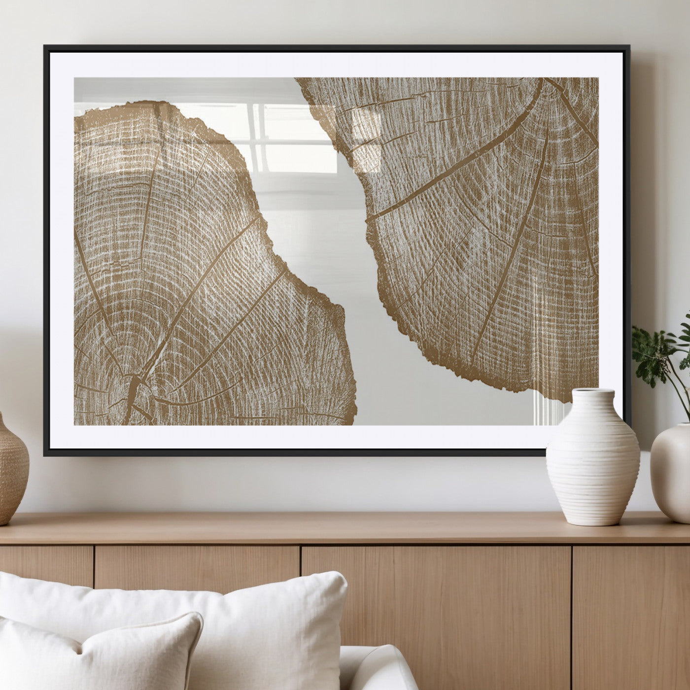 99692-MGC-FP-36x24_Black-Tree Ring Linocut Wall Art Canvas Print, Framed Wood Cut Art Picture Print, Tree Rings Perfect Minimalist Rustic Decor Artwork