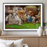34228-MGC-FP-36x24_Black-Dogs Playing Pool Wall Art Canvas Print, Framed Funny Dog Art Picture Print, Dog Perfect Game Room Decor Artwork