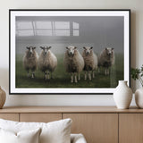 87339-MGC-FP-36x24_Black-Sheep Wall Art – Rustic Farmhouse Canvas Print Flock Standing Misty Field Countryside Photography, Country Animal Decor for Living