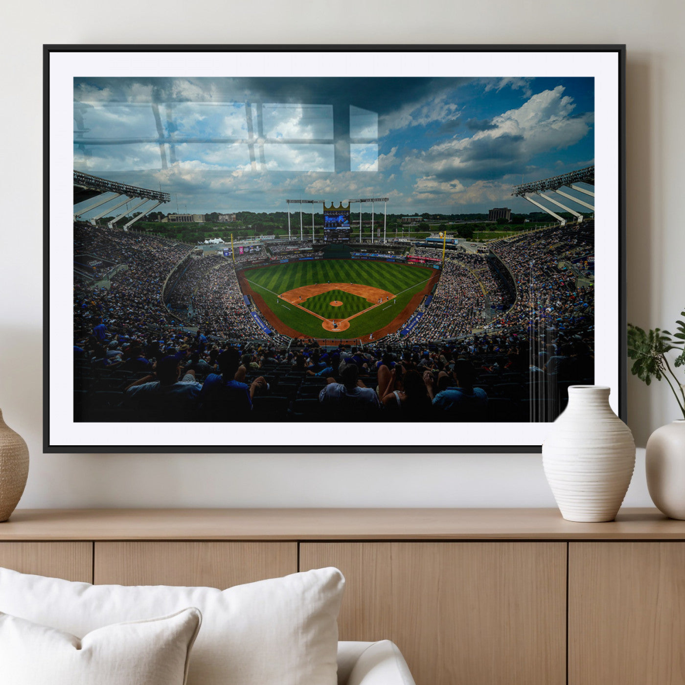 37127-MGC-FP-36x24_Black-Kauffman Stadium Wall Art Canvas Print, Framed Kansas City Royals Field Art Picture Print, Baseball Stadium Perfect Sport Room