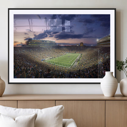 50825-MGC-FP-36x24_Black-Notre Dame Stadium Wall Art Canvas Print, Framed Indiana Stadium Art Picture Print, Football Stadium Perfect Sports Room Decor