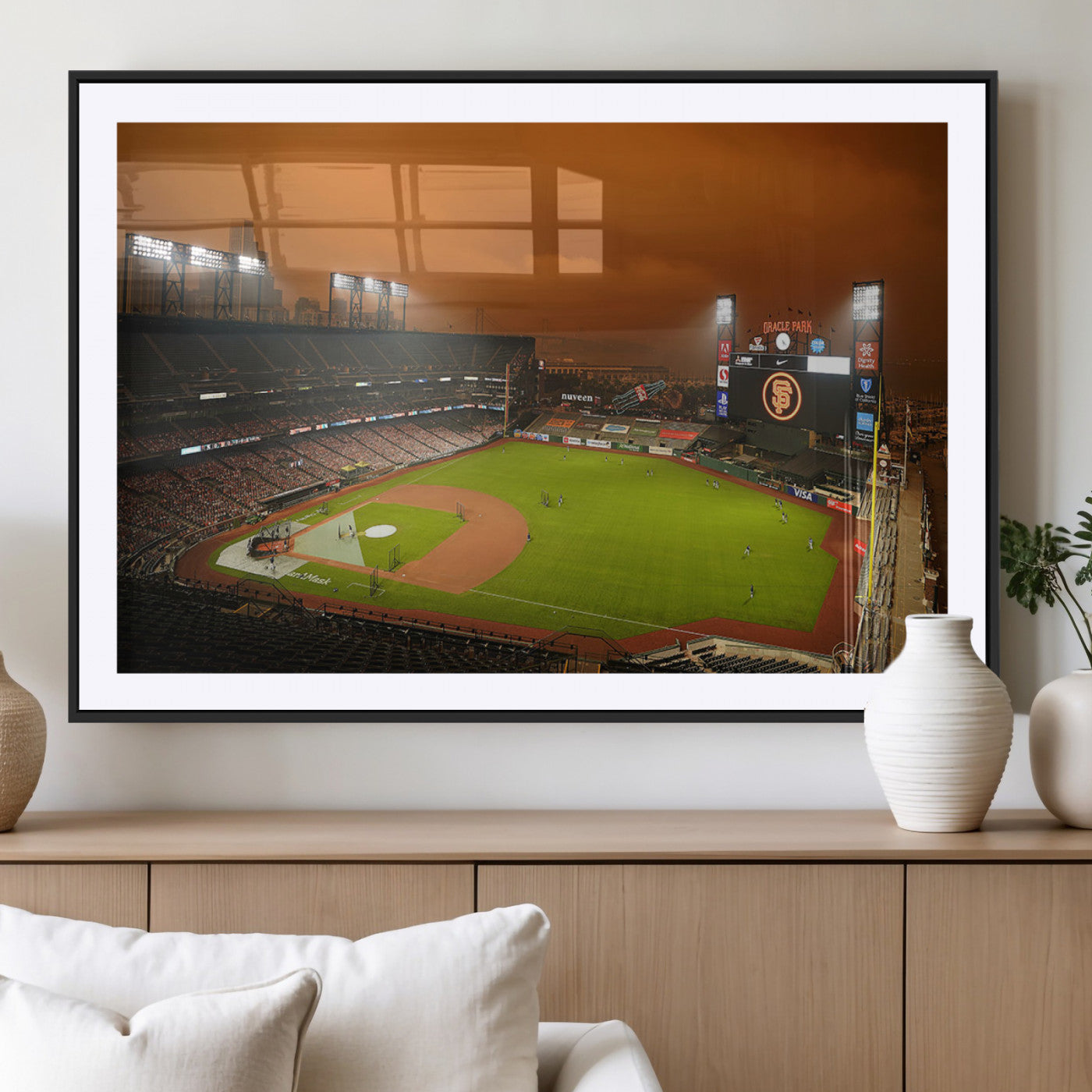 31315-MGC-FP-36x24_Black-Oracle Park Stadium Wall Art Canvas Print, Framed California Stadium Art Picture Print, Oracle Park Field Perfect Sport Room Decor