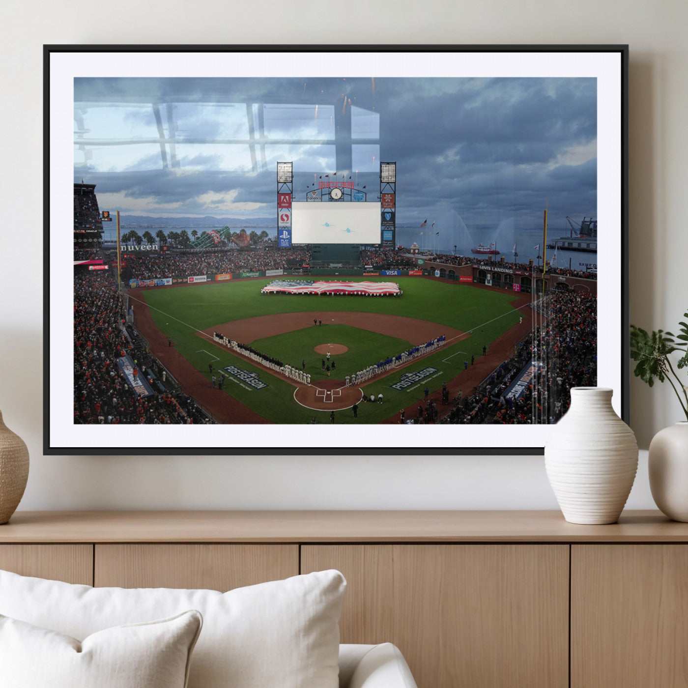 44631-MGC-FP-36x24_Black-Oracle Park Stadium Wall Art Canvas Print, Framed San Francisco Giants Art Picture Print, Giants Stadium Field Perfect Sports Room