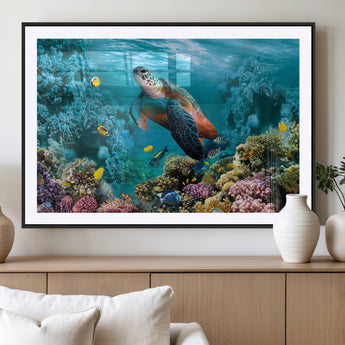 38661-MGV-CV-36X24-Sea Turtle Wall Art Canvas Print, Framed Ocean Wildlife Art Picture Print, Turtle Perfect Coastal Nature Decor Artwork