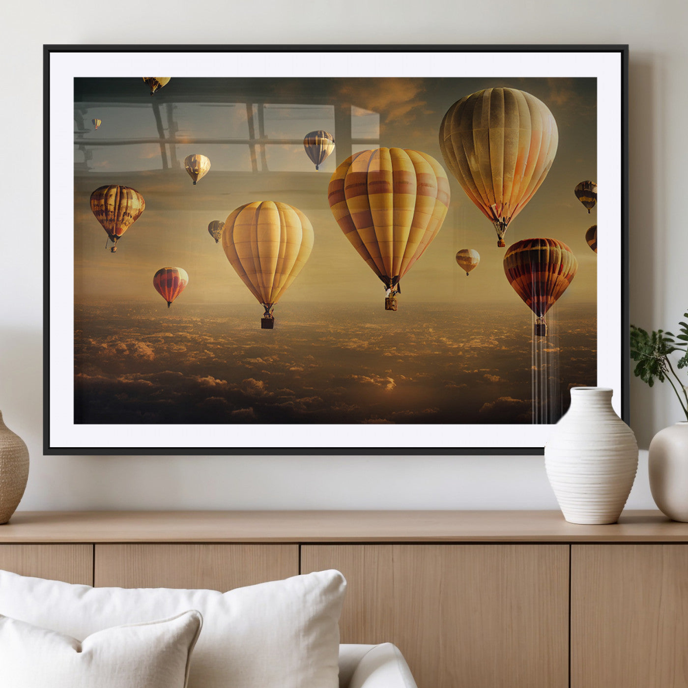 90856-MGC-FP-36x24_Black-Hot Air Balloon Wall Art Canvas Print, Framed Cappadocia Art Picture Print, Cappadocia Balloon Perfect Vintage Travel Decor